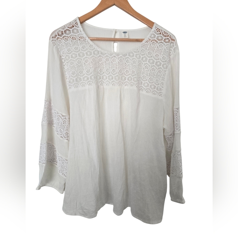 Old Navy White Lace Detail Blouse Size Xxl - Picture 1 of 4